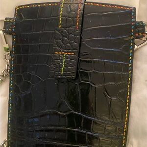 Black Genuine Crocodile skin crossbody case with Multicolor Stitching. NWOT